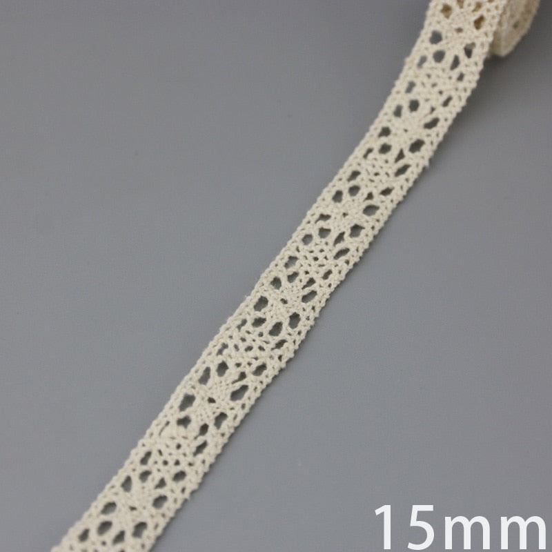 Beige Cotton Embroidered Lace Ribbon 5m/roll