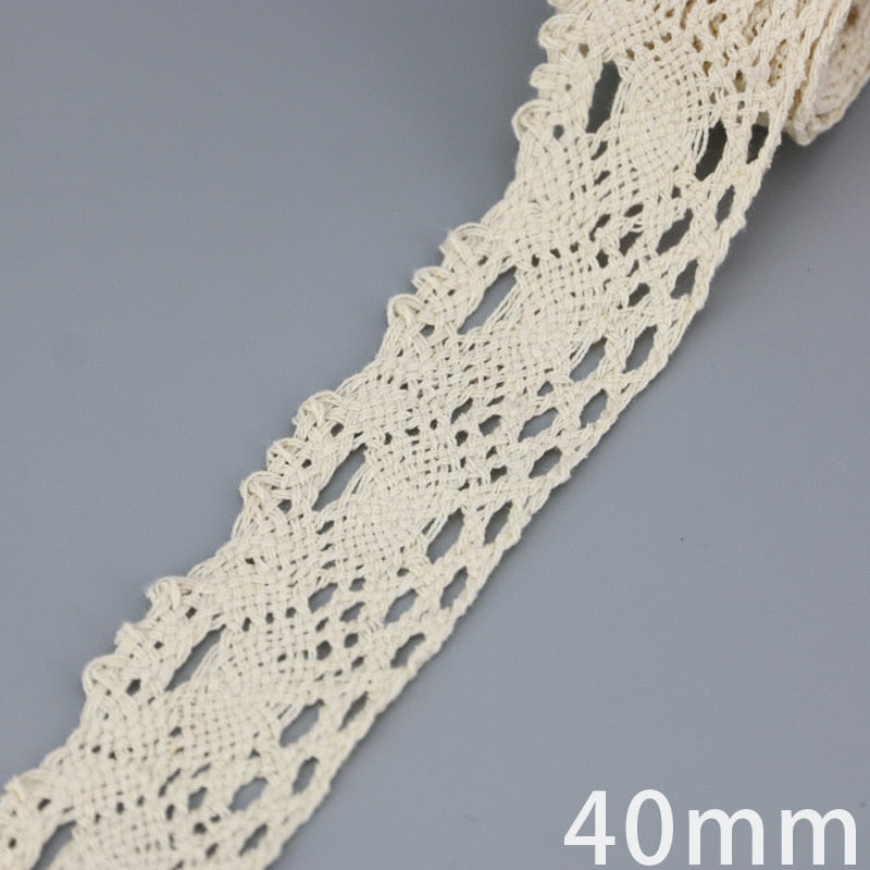 Beige Cotton Embroidered Lace Ribbon 5m/roll