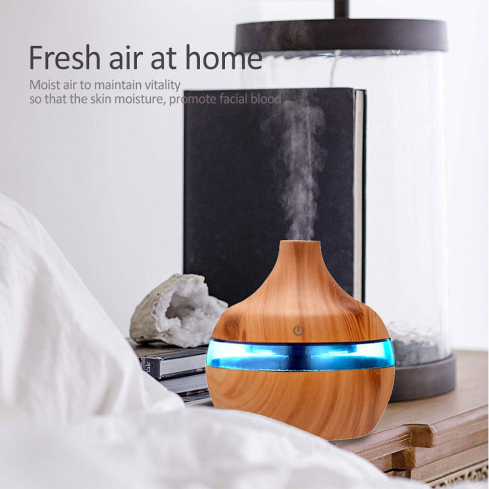 300ml Wood Grain Humidifier/Aroma Diffuser 7 LED Light Displays