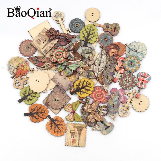 20Pcs Mixed Retro Series Wooden Buttons