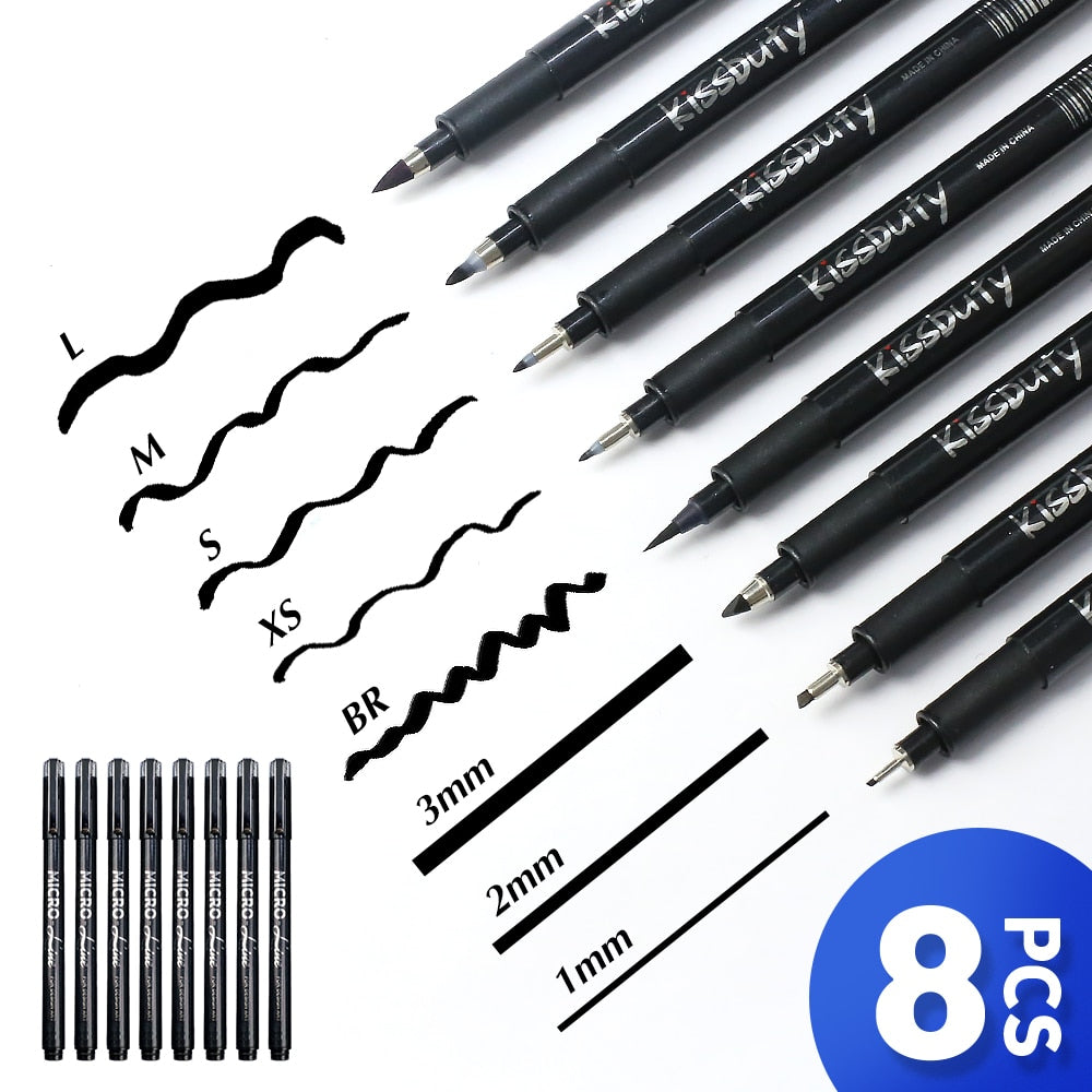 Calligraphy Hand Lettering Pen Set (8 black or 7 black with 2 white/set)