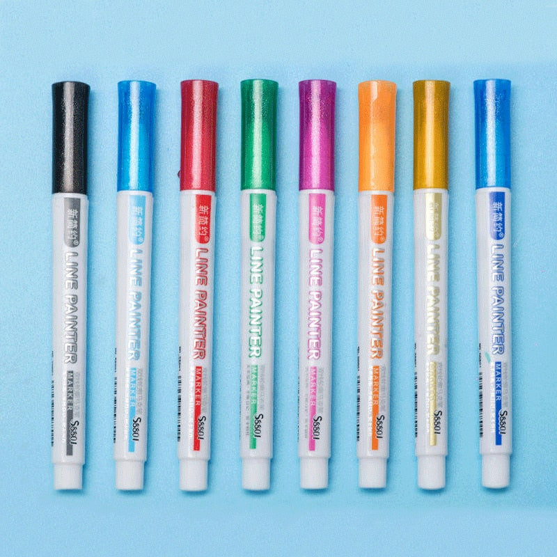 Double Line Outline Art Pen Marker (8 or 12 colors/set, 1-3 packs)