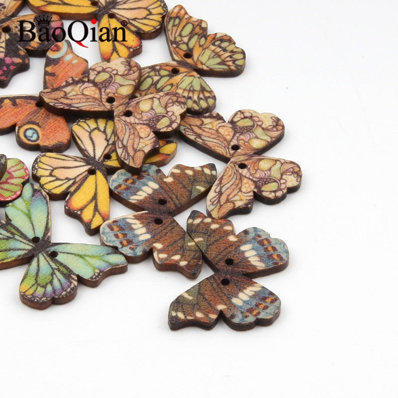 20Pcs Mixed Retro Series Wooden Buttons