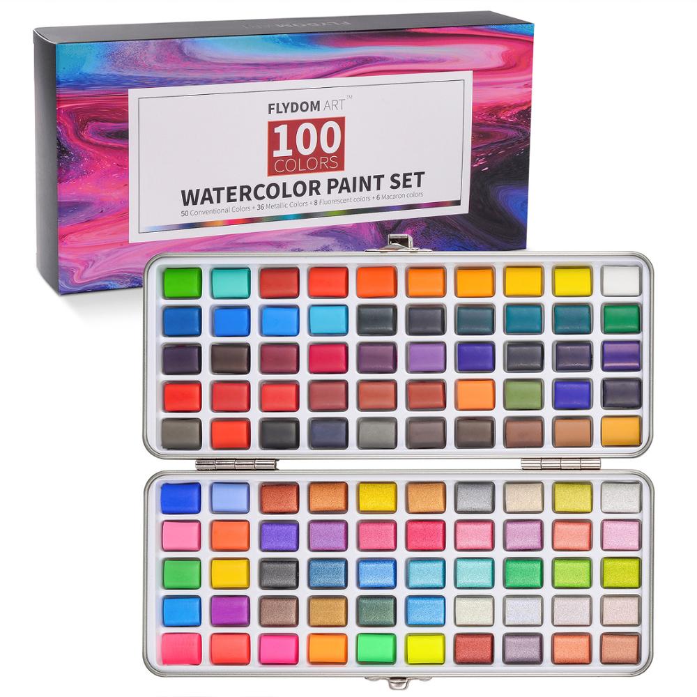 Macaron Glitter Watercolor Paint Set (100 colors/set, can include 6 or 10 brushes)