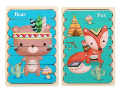 Montessori Double Sided Wooden 3D Puzzles