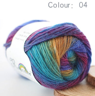 100% Worsted Wool Rainbow Colored Yarn