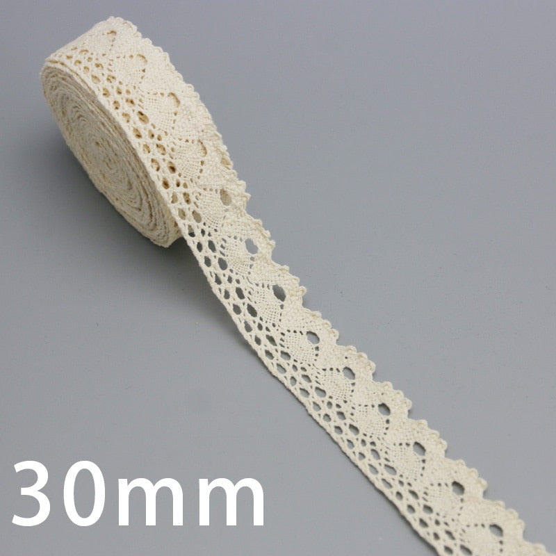 Beige Cotton Embroidered Lace Ribbon 5m/roll