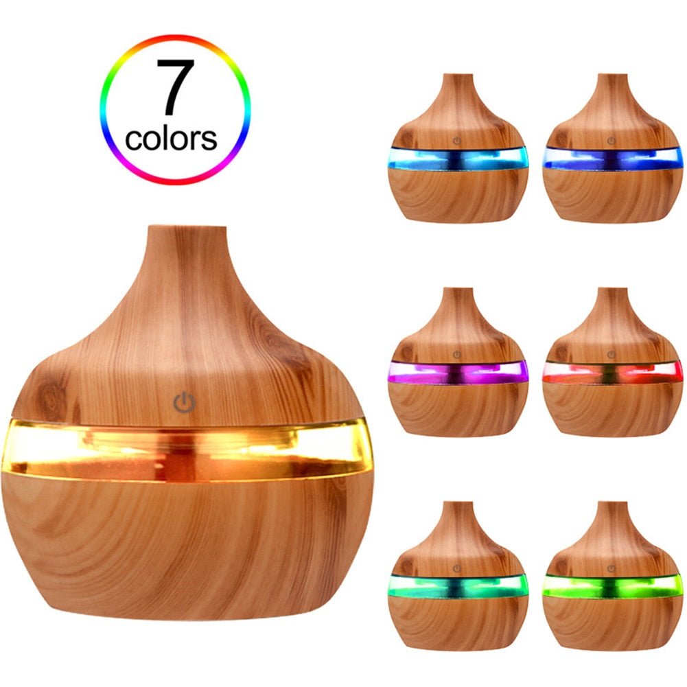 300ml Wood Grain Humidifier/Aroma Diffuser 7 LED Light Displays