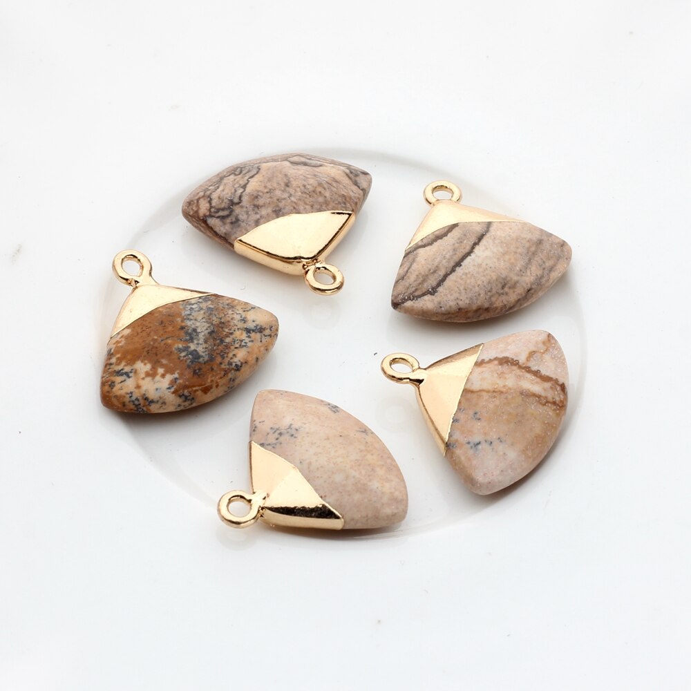 Copper Fan-Shaped Natural Agate Stone Charms (color options)