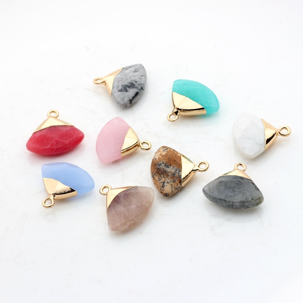 Copper Fan-Shaped Natural Agate Stone Charms (color options)