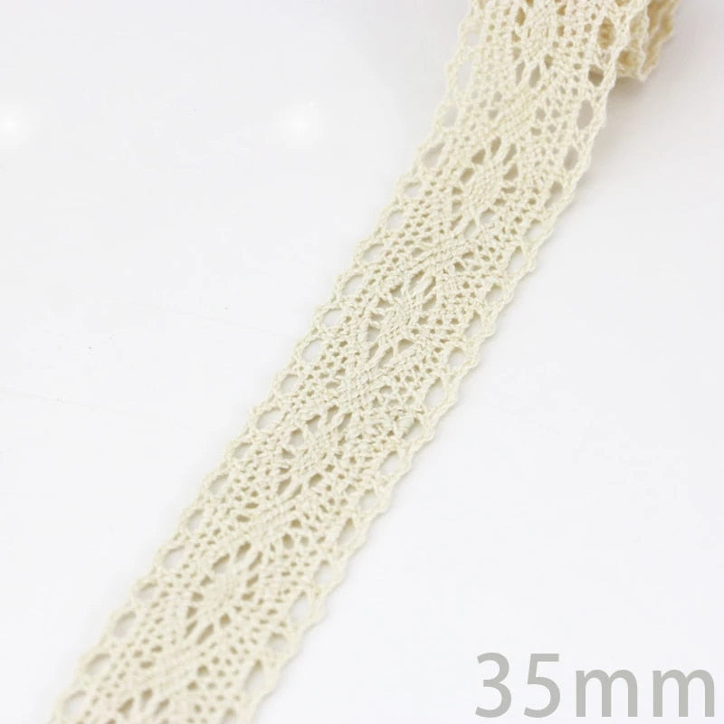 Beige Cotton Embroidered Lace Ribbon 5m/roll