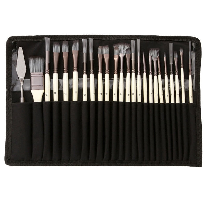 Nylon Hair Wooden Handle Watercolor Paint Brush Set (24/set)