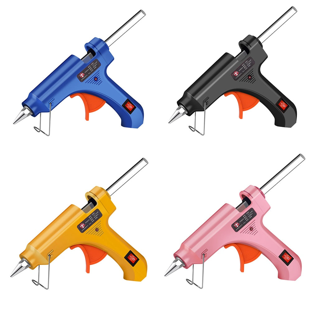 40W Mini Hot Glue Gun Blue, Black, Pink, or Yellow (7mm glue sticks, plug options US/EU/AU)