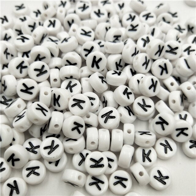 White Round Acrylic Alphabet Letter Beads (size options, 50/pack)