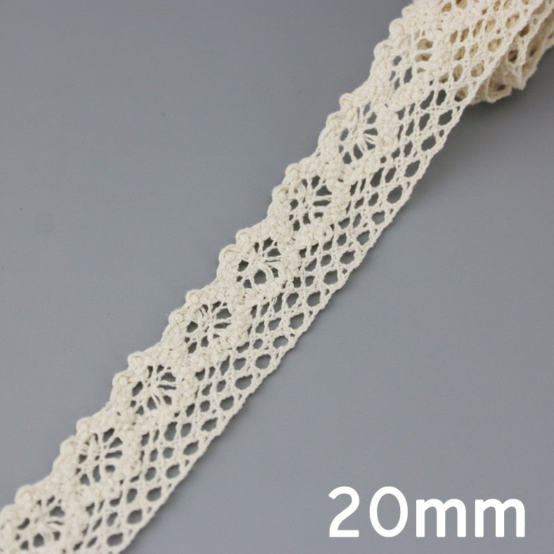 Beige Cotton Embroidered Lace Ribbon 5m/roll