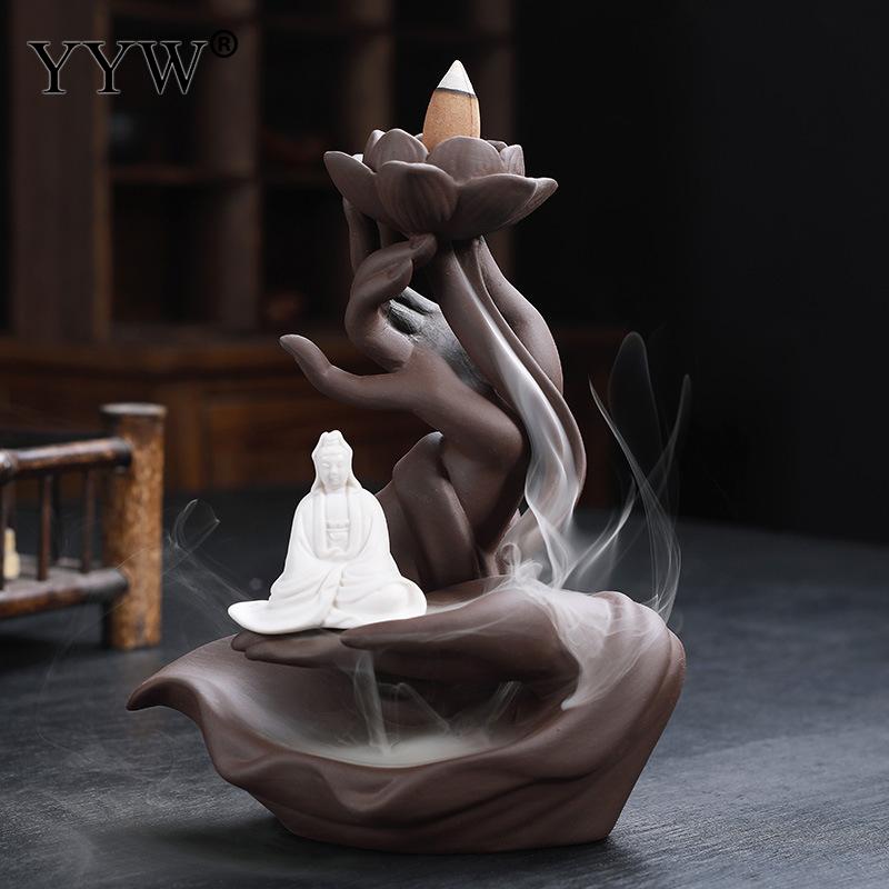 Ceramic Backflow Waterfall Incense Burner Buddha Hand or Lotus