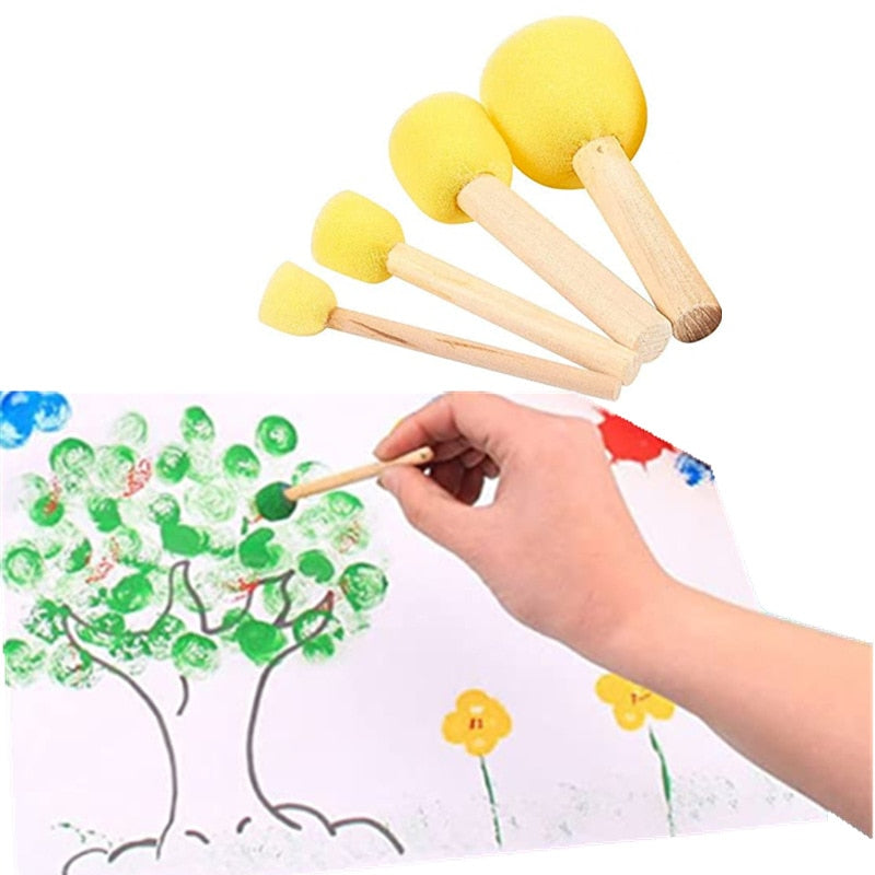 Wooden Handle Sponge Paint Brush (1.5cm-4cm, 4pack)