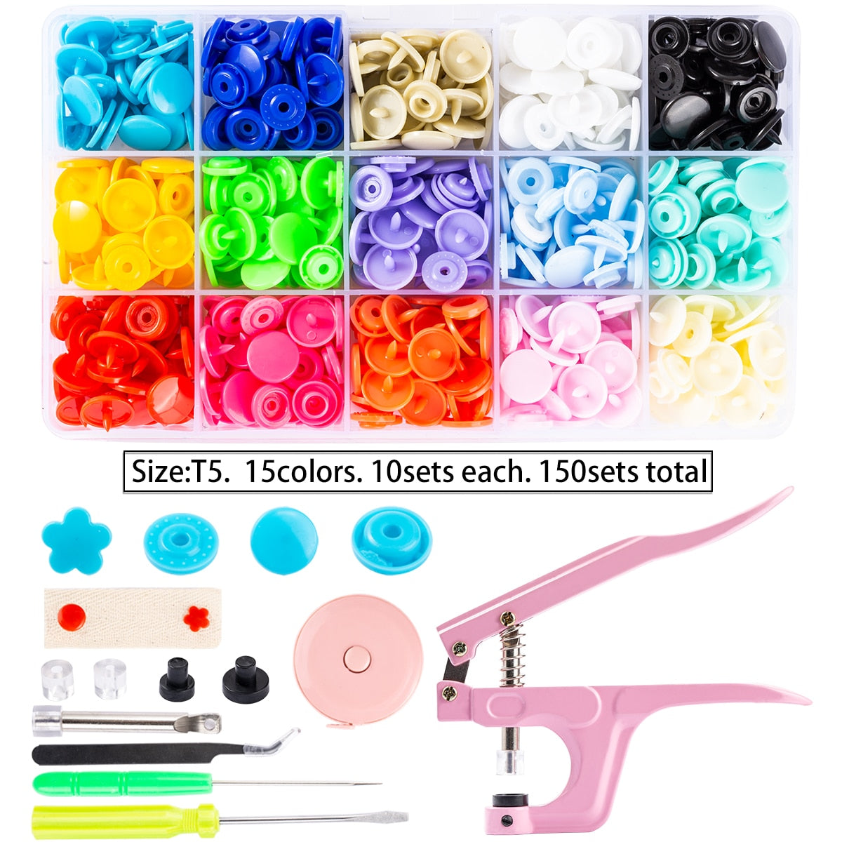 150-900 Sets 36 Color Plastic Snap Buttons with Snaps Pliers Tool Kit & Storage Container