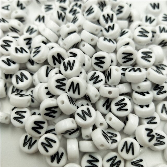 White Round Acrylic Alphabet Letter Beads (size options, 50/pack)