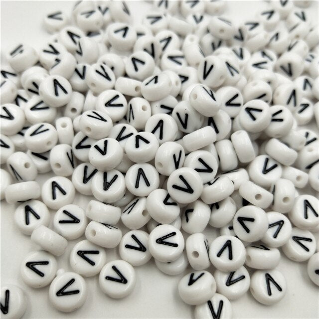 White Round Acrylic Alphabet Letter Beads (size options, 50/pack)