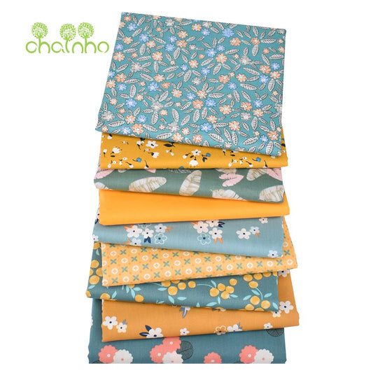 9 Pcs/Lot Vintage Color Printed Twill Cotton Fabric