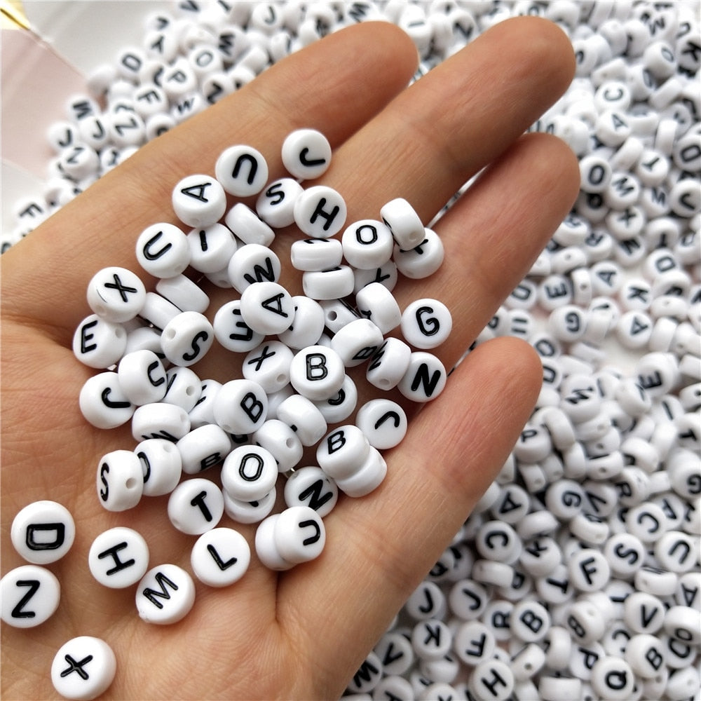 White Round Acrylic Alphabet Letter Beads (size options, 50/pack)