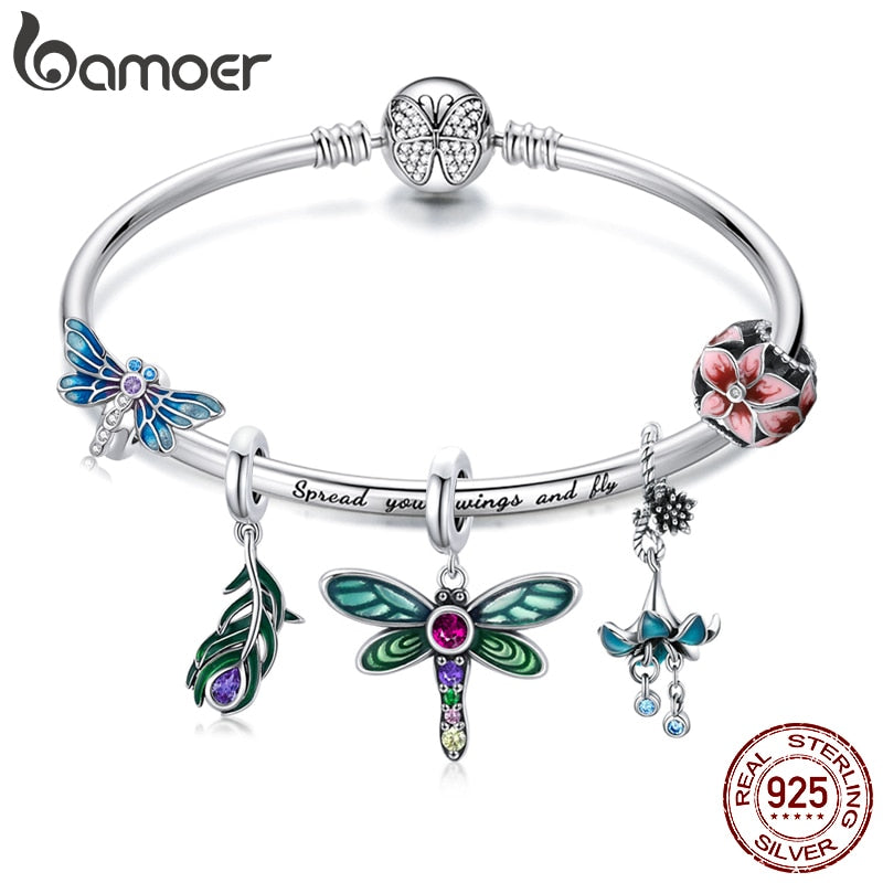 Bamoer Bracelet Sterling Silver Shiny Dragonfly Series Charms