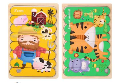 Montessori Double Sided Wooden 3D Puzzles