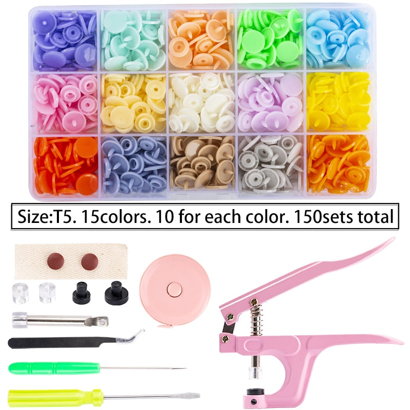 150-900 Sets 36 Color Plastic Snap Buttons with Snaps Pliers Tool Kit & Storage Container