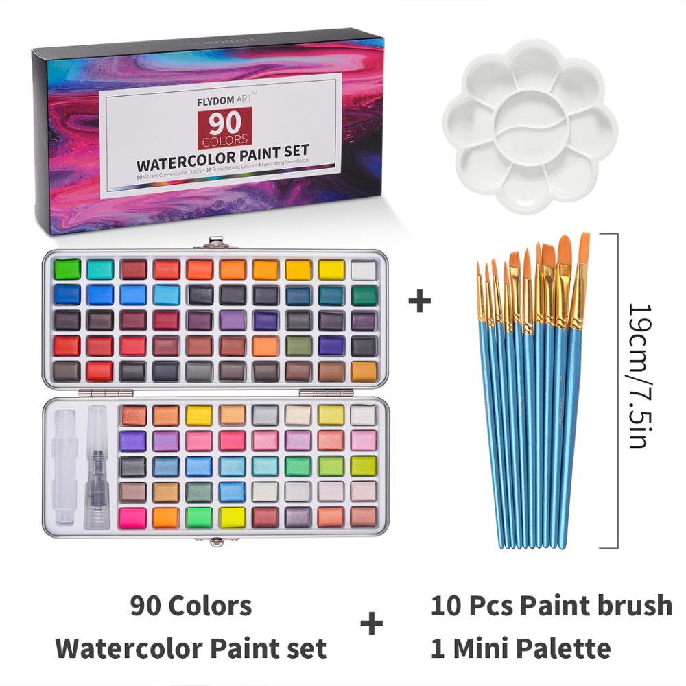 Macaron Glitter Watercolor Paint Set (100 colors/set, can include 6 or 10 brushes)