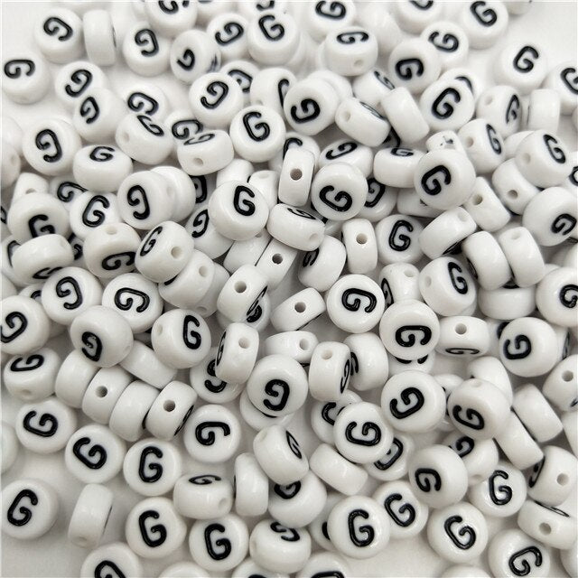 White Round Acrylic Alphabet Letter Beads (size options, 50/pack)