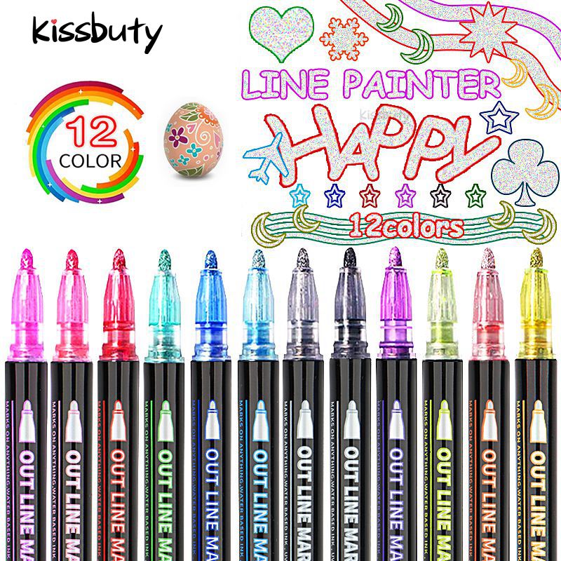 Double Line Pen/Outline Paint Marker (8 or 12 colors/set)