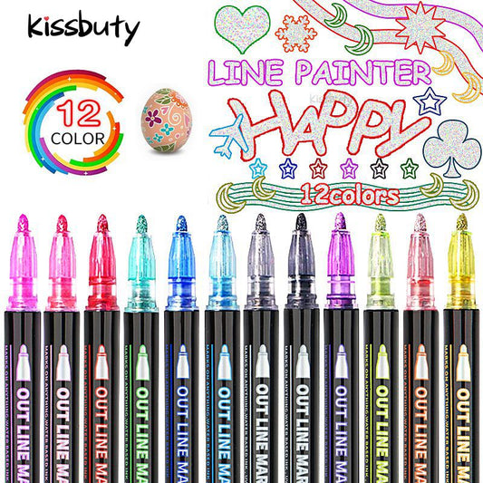 Double Line Pen/Outline Paint Marker (8 or 12 colors/set)