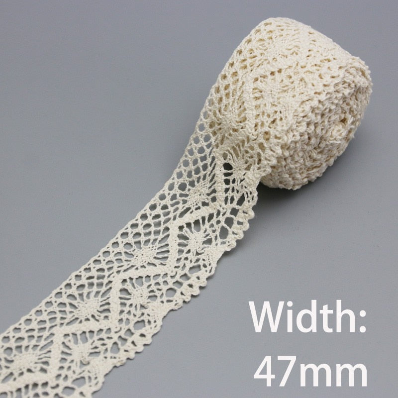 Beige Cotton Embroidered Lace Ribbon 5m/roll