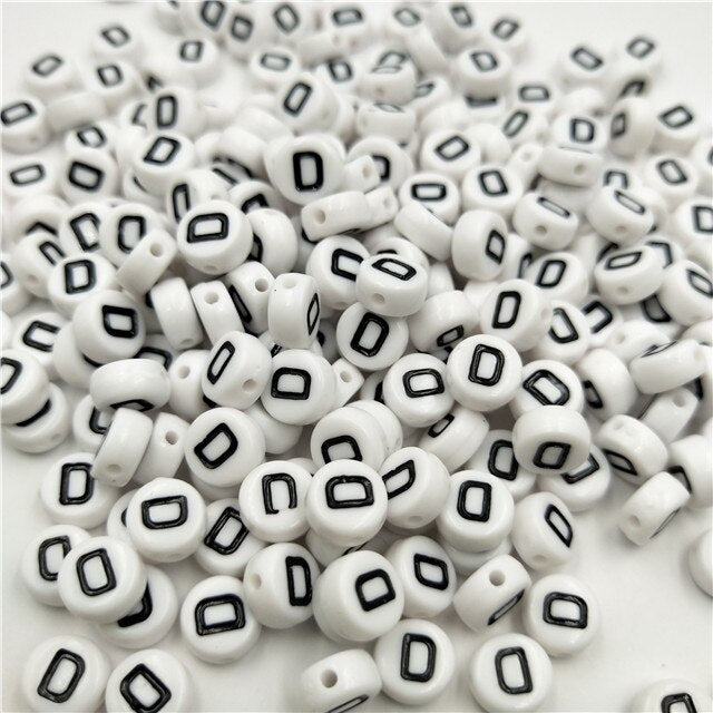 White Round Acrylic Alphabet Letter Beads (size options, 50/pack)