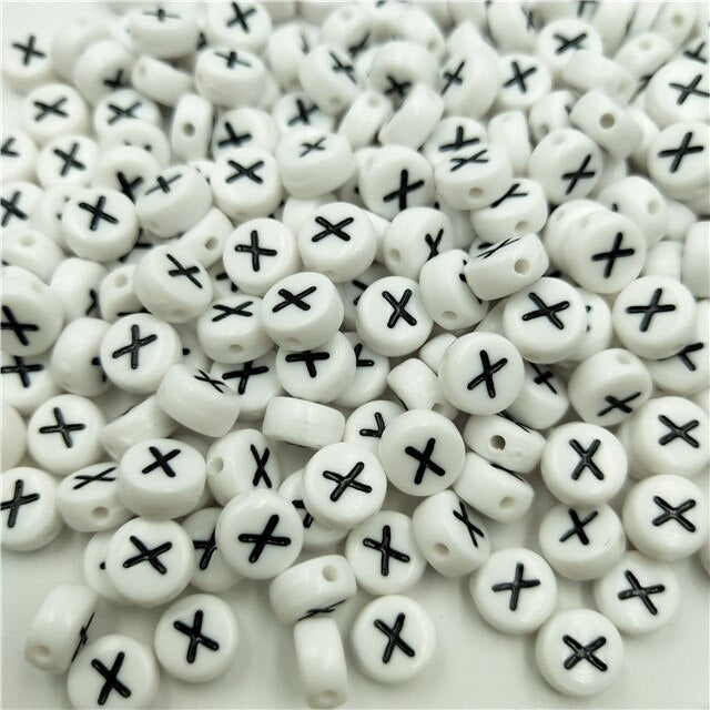 White Round Acrylic Alphabet Letter Beads (size options, 50/pack)