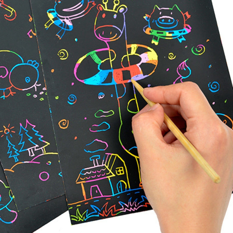 Magic Rainbow Scratch Art Paper Set (20 pages, 4 stencil/set, can include extra paper or stencils)