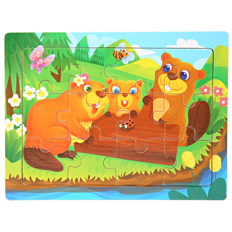 3D Wooden Puzzle Cartoon Animals