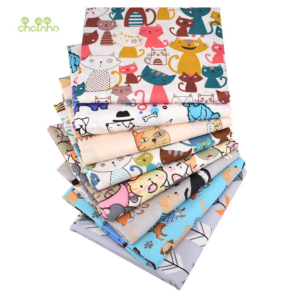 8pcs/lot Cartoon Animal Series Printed Twill Cotton Fabric