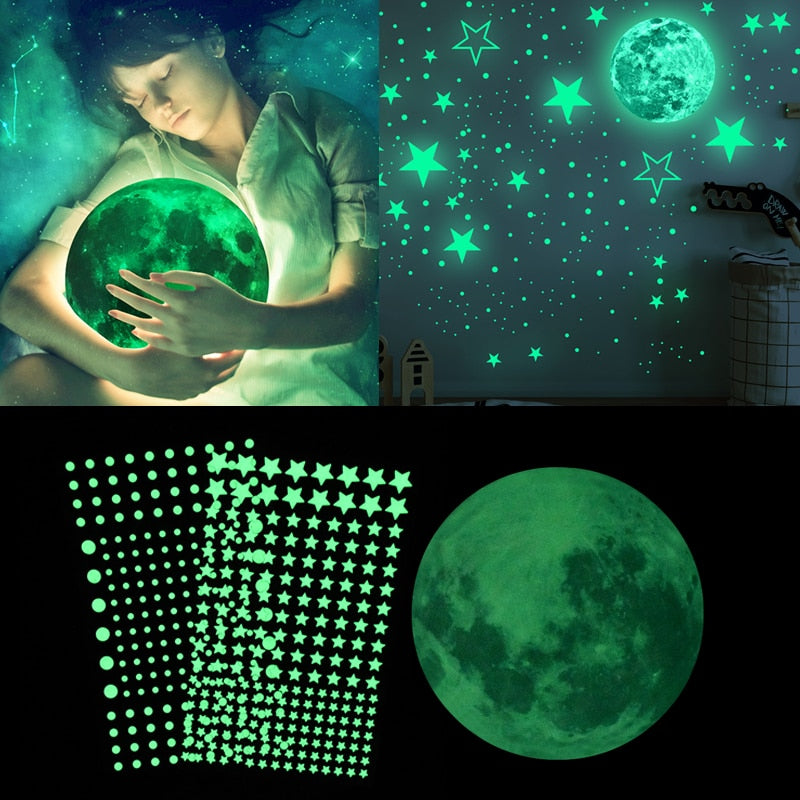 Luminous Moon & Stars Glow In The Dark Wall Stickers