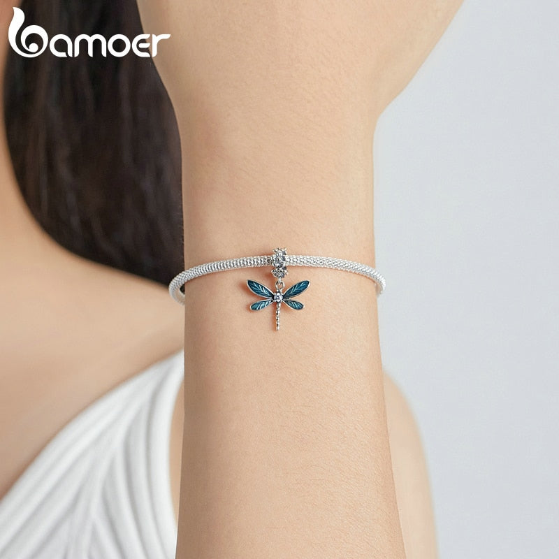 Bamoer Bracelet Sterling Silver Dragonfly Pendant Charm