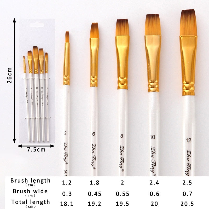 High Quality Nylon Hair Wooden Handle Paint Brush (5 or 6 piece set)