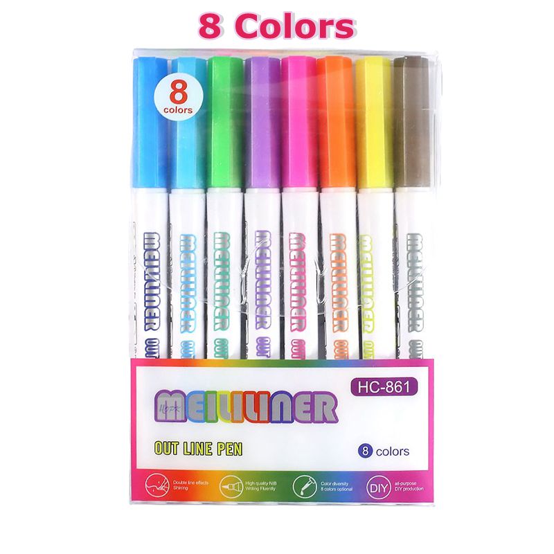 Double Line Pen/Outline Paint Marker (8 or 12 colors/set)