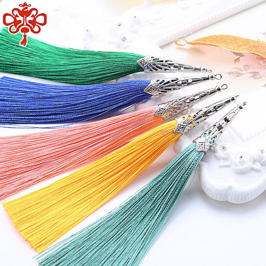 2PCS 14cm Cone Alloy Cap Silk Tassel