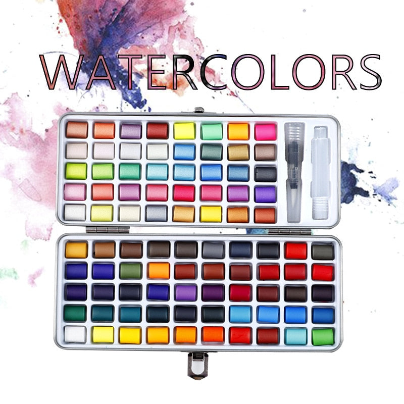 Professional Solid Watercolor Set with Neon Glitter (50/72/90 per set)