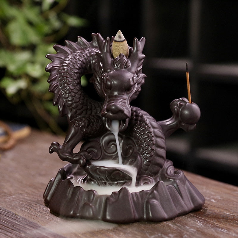 7 Color Changing Ceramic Dragon Backflow Waterfall Incense Holder