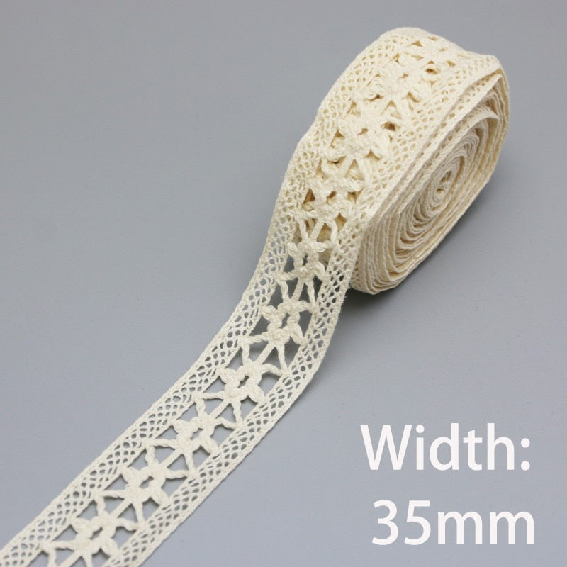 Beige Cotton Embroidered Lace Ribbon 5m/roll