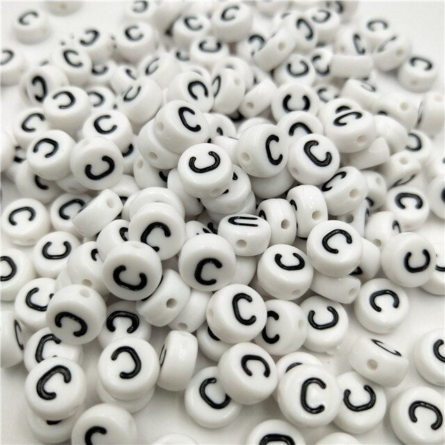 White Round Acrylic Alphabet Letter Beads (size options, 50/pack)