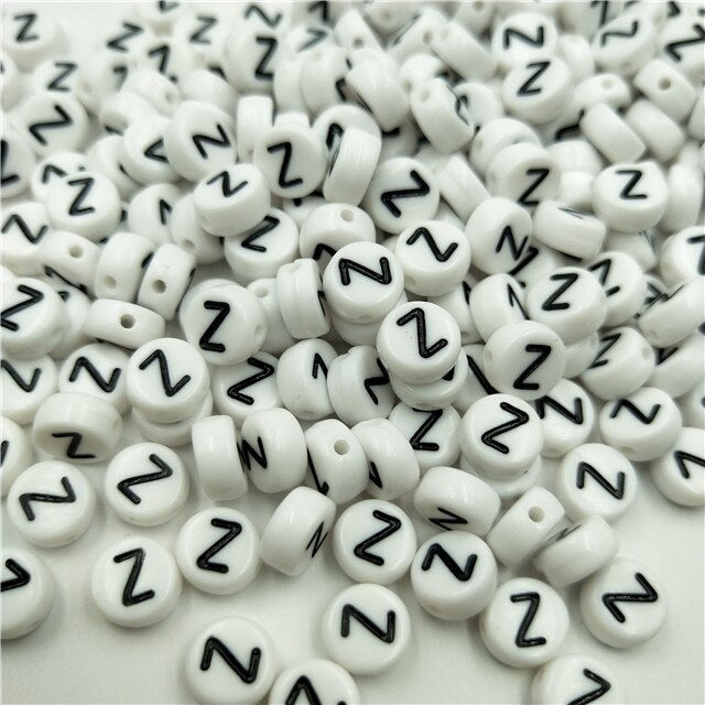 White Round Acrylic Alphabet Letter Beads (size options, 50/pack)