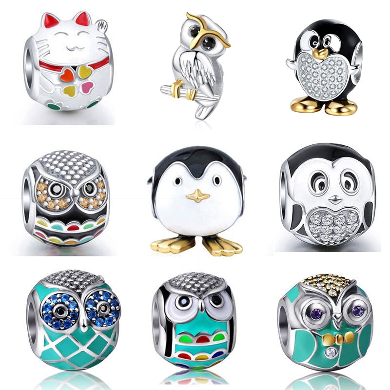 Sterling Silver Colorful Owl Series Charms